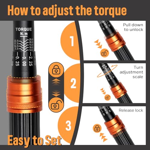 Kerry 1/4 Inch Drive Click 27 PCS Bike Torque Wrench Set, 20-240 LB.IN/2.3-27.1 Nm, Double Scale with Accessories Bit Sockets, 3/8 Adapter Extension Bar Universal Joint Tool for Bicycle Maintenance - size: 27pcs 1.67-20 FT.LB, style: 1/4"