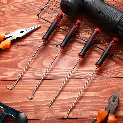 WILLBOND 4 Pcs Pick and Hook Set Precision Automotive Mechanic Picks Tools Set for Car Oil Seal Hooks Puller Remover Tools (9.45 Inches,Red) - color: Red, size: 9.45 Inches