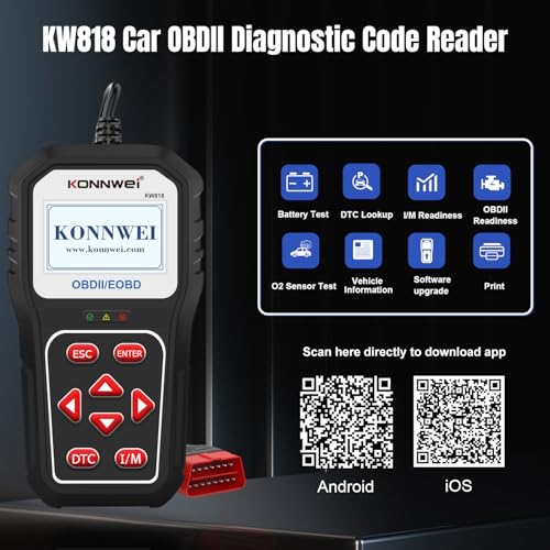 KONNWEI KW818 OBD2 Scanner, Car Diagnostic Tool, Bluetooth Code Reader, Check Engine Light Reset, Full OBDII/EOBD Functions, Real-Time Live Data, Fault Code Reader,DTC Lookup & Clear for All Vehicles
