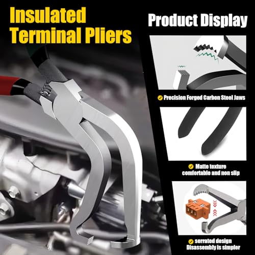 Electrical Disconnect Pliers Kit, 8Pcs Auto Kit: Connector/Hose/Plug Pliers, Pin Remover, Separator, Spring Clamp, U-Clip Pry Bar & Hose Removers for Car & Home Repairs. Great Gift & DIYers w/Case