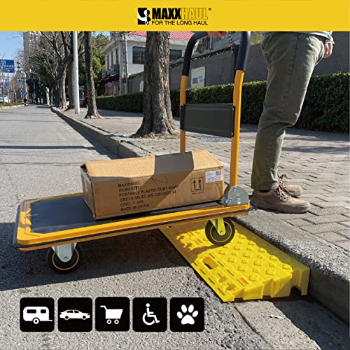 MAXXHAUL 50707 Portable Interlocking Plastic Curb Threshold Ramp Set (Yellow), 21.5 x 13.5 x 4 in, 2,000 lb Capacity per Ramp, for Driveway, Dock, Scooter, Wheelchair, Car, Truck