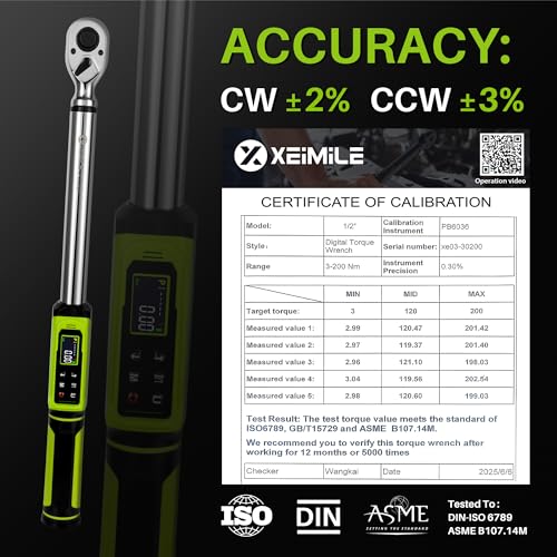 Digital Torque Wrench 1/2" Drive-2.2-147.5Ft.Lb for Car Motorcycle | Electronic Torque Wrench(3-200N.m),Vibration Buzzer LED Indicator,±2% Accuracy 5 Units for Bike Auto Truck Repair DIY - size: 1/2" 2.2-147.5Ft.Lb