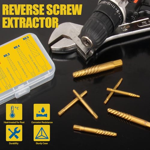 7-Piece Damaged Screw Extractor Set, Easy Out Bolt Extractor with Quick Change Adapter for Easily Remove Broken Bolts, Stripped Screws, Studs - size: 7 Pieces