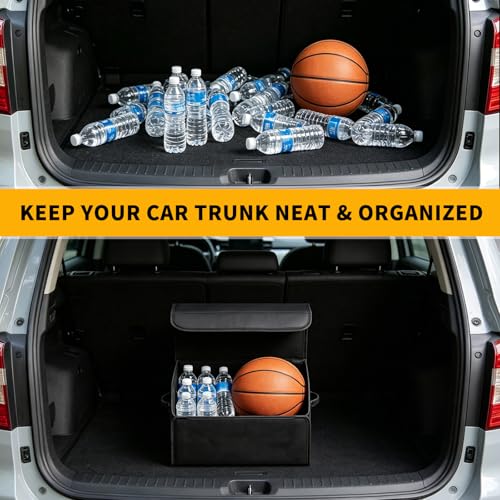 AUTOARK Leather Car Trunk Organizer,Durable Collapsible Adjustable Compartments Cargo Storage,AK-141 - size: L 16.54" x W 12.2" x H 11.5"