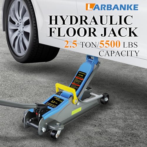 Larbanke 2.5T Floor Jack, Capable of Lifting from 3.35 Inches to 15.16 Inches, with Portable Handle Suitable for Safe Night Use, Low Profile Hydraulic Jack with Adjustable Oval Handle, Blue