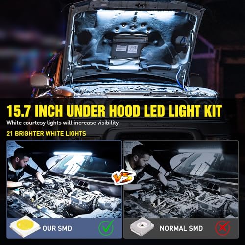 Nilight Under Hood Light Strip 21 LED Waterproof Underhood Work Lights with On/Off Switch Blade Fuse Engine Bay Repair Lamp White 12V for Car Truck SUV - size: 15.7 inch 1 piece