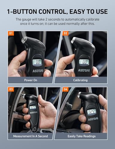 AstroAI Digital Tire Pressure Gauge 0-150PSI Calibrated to ANSI B40.7 +/-1PSI, Accurate in 0.1 Increments, Tire Repair Tools 4 Pressure Measurements for Car Truck with Backlight LCD, Black - color: Black