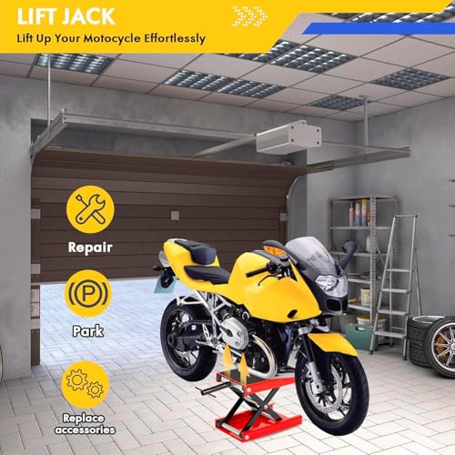 Motorcycle Lift Jack 1100 lbs Scissor Jack Stand | Adjustable Height 3.25"-13.25", Heavy Duty Steel, For Dirt Bikes, ATVs, Scooters, Garage Maintenance