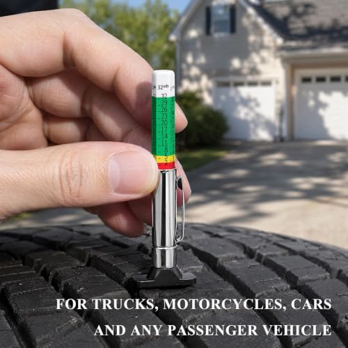 2 PCS Car Tire Tread Depth Gauge, Accurate Color-Coded Tire Tread Depth Measurement Tool with Pocket Clip, 32nds Scale Professional Tyre Wear Checker for Cars Trucks Motorcycles