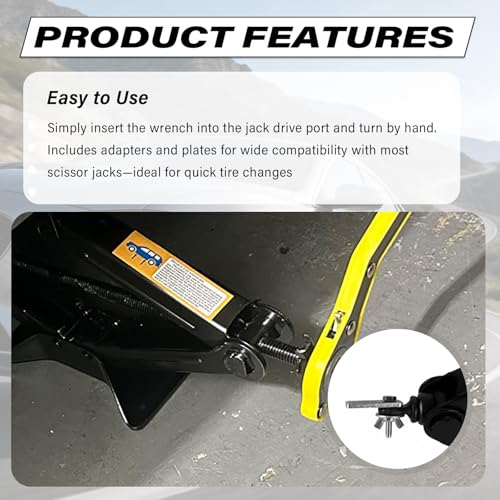 2 in 1 Car Jack Ratchet Wrench with Hexagonal & Cross,Labor-Saving 360° Swivel Scissor Jack Handle with Longer Handle,Portable Car Tire Wheel Lug Wrench Automotive Tools