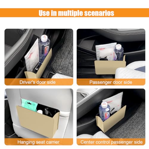 Car Trash Can, Auto Leather Trash Bin Garbage Organizer Holder with One Roll Trash Bag, Mini Foldable Dustbin Storage Bag Container, Multi-Function Trash Box for Car SUV (Beige) - color: Beige