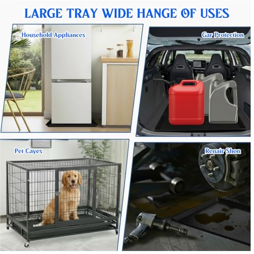 3 Pack Extra Large Oil Drip Pan for Under Car, 35.4 x 24 x 1.6 in Oil Catch Pan, Black Plastic Replacement Tray for Garage Automotive Driveway Washing Machine
