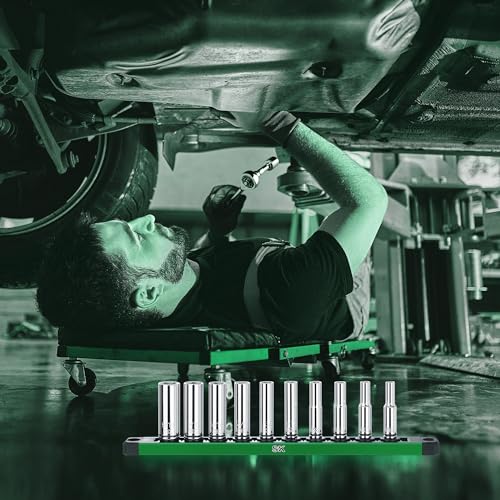 SK 1/4" Drive Socket Set, Deep SAE Sockets, 10-Piece 3/16" to 9/16" | SuperKrome Finish, Premium CR-V Steel, with Aluminum Socket Organizer - size: 0.19 - 0.56 inch, style: Deep