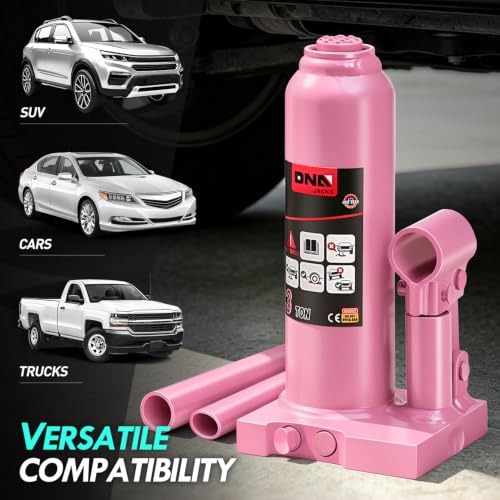 DNA Motoring 3 tons / 6000 lbs Lifting Automotive Welded Hydraulic Bottle Jack for Car SUV Pickup Truck, Auto Repair, with Manual Handle & Carrying Storage Case, Pink - color: Pink, style: 3 ton