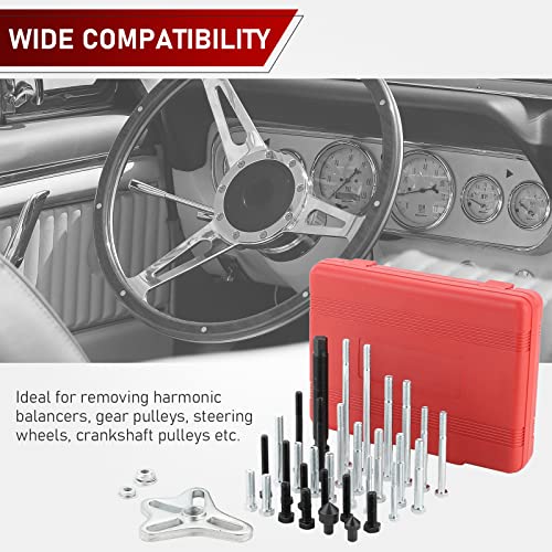 ATPEAM 46pcs Harmonic Balancer Puller Set | Steering Wheel Puller Kit, Use with Harmonic Balancers, Crankshaft Pulleys and Gears, Work on Most Cars, Pickups, SUVs