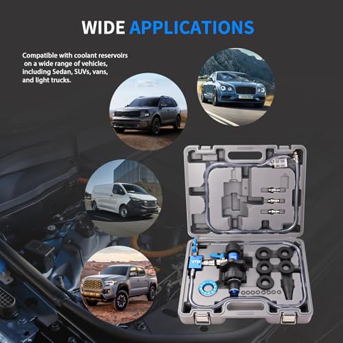 VTG VOGTEN Coolant Vacuum Refill Kit,15PCS Vacuum Coolant Fill Kit with Leak Detector,6 Adapters,Cooling System Vacuum Fill Tool with Dual-Movement Gauge,for Pressure Testing,Leak Detection