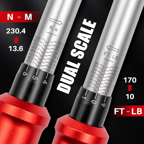 Adjustable Open End Torque Wrench 1/2" Drive-10-170 Ft-Lb for HVAC | 40MM 1/2 Inch Pound Torque Wrench(13.6-230.5Nm), Interchangeable Jaw&Ratchet Head for Car, Moto, Narrow Pipeline - size: 1/2" 10-170FT.LB, style: Click
