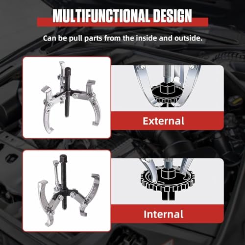 Angchun Gear Puller Set, 3" 4" 6" 8" Bearing Puller Kit Bearing Separator 2 Jaw & 3 Jaw Puller Set with Reversible Jaws Heavy Duty Gear Hub Pulley Puller Tool for Pulley Gear Bearing Flywheel Removal