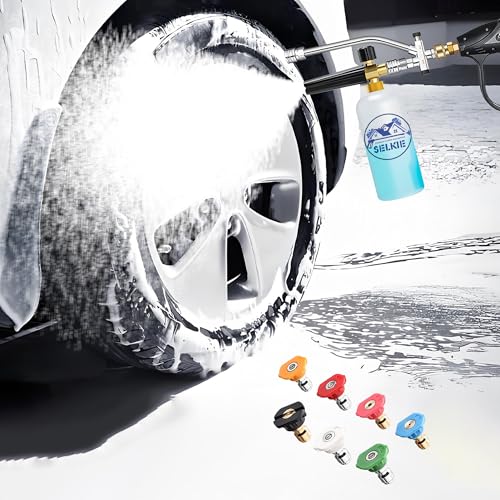 Selkie Foam Cannon with Pressure Washer Gun and Dual Connector, 3-in-1 Car Foam Cannon Kits with 1/4 Inch Quick Connector, 7 Pressure Washer Nozzle Tips, Dual-Connector Accessory