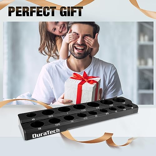 DURATECH Magnetic Socket Organizer, 1/2" SAE Socket Tray Holds 16 Pieces Standard & Deep Size Sockets, Magnetic Sockets Holder(Socket Not Included) - size: 1/2" DR, SAE