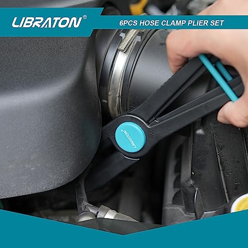 Libraton Hose Clamp Pliers - 6pc Set, Straight & 90, Plastic, Brake, Fuel, Coolant, Radiator Hose, Gas Line - style: Plastic Pilers