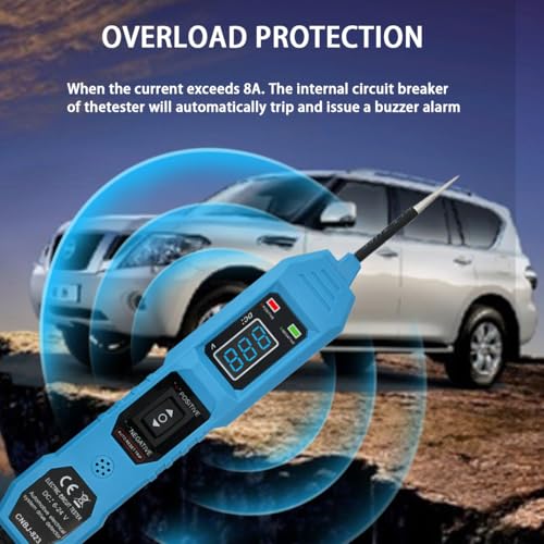 Power Circuit Tester, 6-24V DC Test Light Short Circuit, Automotive Component Electrical Polarity Identify Continuity Tester, Overload Protection - color: Blue