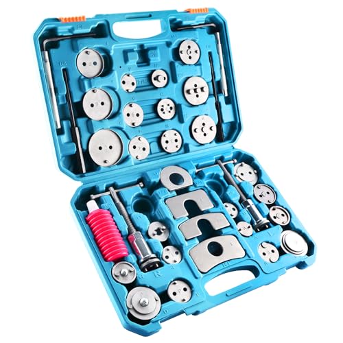 8MILELAKE 35pcs Disc Brake Caliper Tool Kit, Heavy Duty Disc Brake Piston Caliper Compressor Rewind Tool for Brake Pad Replacement, Fits Most American, European, Japanese Autos (Blue) - color: Blue