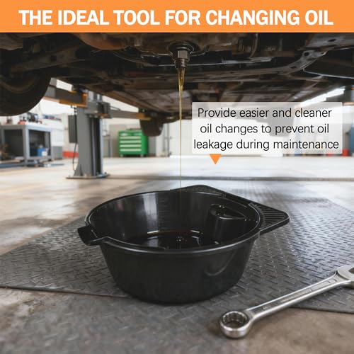 2 Gallon (8L) Portable Oil Drain Pan, Heavy-Duty Motor Oil Drip Catcher Pan for Automotive, Lawn Mower, ATV Oil Change (1 Pcs)