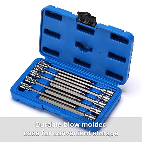 CASOMAN 10 Pieces 3/8 Inch Drive Long Hex Bit Socket Set, 1/16 Inch to 1/2 Inch, SAE, Extra Long Allen Hex Bit Socket Set, CR-V and S2 Steel - size: 10 Pieces SAE
