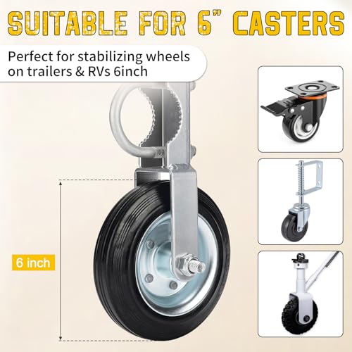 Rubber Wheel Dock for Trailer, Heavy Duty Jack Wheel Chock Stopper Fits 6" Caster, Travel Trailer Wheel Dock Jack Wheel Stabilizer for RV, Boat, Camper and Caravans