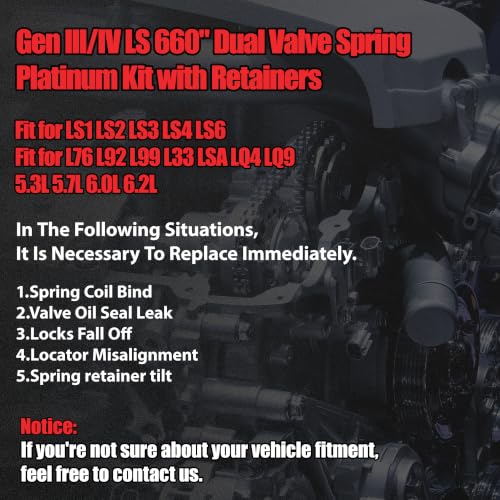 Gen III/IV LS 660" Dual Valve Spring Platinum Kit with Retainers | Fit For LS1 LS2 LS3 LS4 LS6 L76 L92 L99 L33 LSA LQ4 LQ9 5.3L 5.7L 6.0L 6.2L OE#SK001 - color: For GM 5.3L 5.7L 6.0L 6.2L