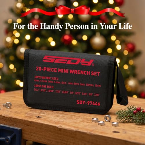 Premium Midget Wrench Set - 22-Piece Mini Combination Wrench Set Metric & SAE Ignition Wrench Sets 4-10mm & 5/32'' to 7/16'' Lightweight Small Carry Pouch
