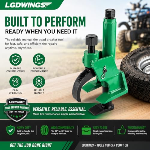 Tire Bead Breaker, Heavy Duty Manual Bead Buster Tool for Tire Removal, Adjustable Rim Clamp Tire Repair Kit for ATV, UTV, Tractor, Lawn Mower, Small & Large 38" to 42" Tires, with Gloves - color: GREEN