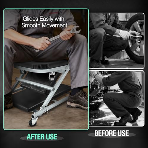 DNA MOTORING TOOLS-00187 40 Inches 2 IN 1 Rolling Folding Car Creeper/Seat, 6 Pcs 2" Casters, 150kg Weight Capacity, Gray - color: Grey, size: 40 Inches