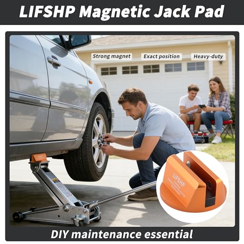 Universal Aluminum Grooved Magnetic Jack Pad, Jacking Puck Pinch Weld Frame Rail Adapter, for Car SUV Truck Pickup Sedan MPV Wagon, Change Tire Repair Tires Oil Change Must Have-Orange - color: Orange