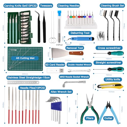 Sovol 3D Printer Tools Kit, 78 PCS 3D Printer Accessories with Nozzle Cleaning Kit, Removable Multi-Function Screwdriver Kit, Deburring, Removal Tools, Cutters, Hobby Knife Set, Wrench Set - style: 78 Pcs