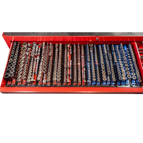 Ernst Manufacturing Socket Boss, Premium 2-Rail 3/8-Inch-Drive Socket Organizer, 19-Inch, Blue - Made in USA - color: Blue, size: 3/8"