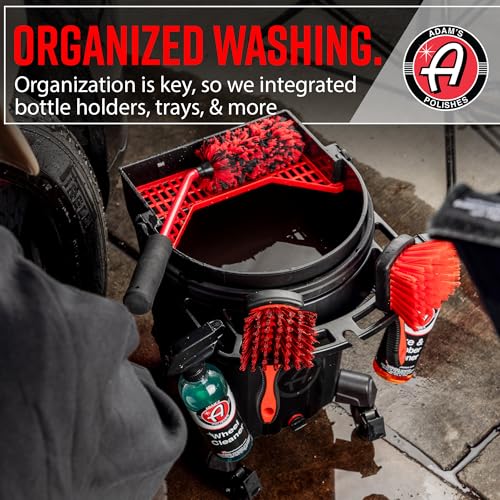Adam's Double Complete Premium Detailing Bucket - Car Wash Bucket with Grit Guard, Seat Pad, Organization Rack, Drain Plug, 2 Locking Wheels | Innovative Detail 5 Gallon Bucket Kit System - size: Double Bucket