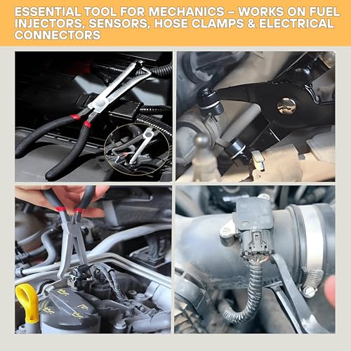 3-Piece Automotive Disconnect Pliers Set – Straight & 60° Angled Electrical Connector Pliers + Heavy-Duty Hose Clamp Plier for Mass Air Flow Sensors, Fuel Injectors & Ignition Coils