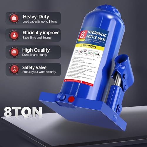 8T Hydraulic Bottle Jack, 16,000 lbs, with Tire Kit | Welded steel jack for RVs, heavy pickups. 8.98"-17.24" lift. Portable, no power needed. - color: 8 Ton Basic with Tire Repair Kit