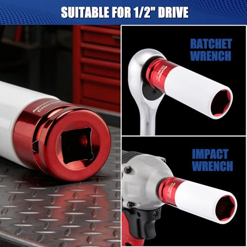 1/2" Drive Wheel Protector Impact Socket, 7pcs Thin Wall Deep Impact Socket Set, Durable Plastic Sleeve Lug Nut Socket, 6 Point, Metric, Color-Coded, 17mm, 19mm, 21mm, 22mm, 23mm, 24mm,27mm - size: 17 mm, 19 mm, 21 mm, 22 mm, 23 mm, 24 mm, 27 mm