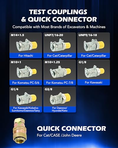 OMT Hydraulic Pressure Test Kit with 3 Gauges Up to 9000 PSI, 3 Hoses | Stainless Steel Dials; Glycerin Shockproof Display; Excavator Diagnostics; Heavy Equipment Repair; 8 Versatile Fittings - size: 3500 5500 9000 Psi