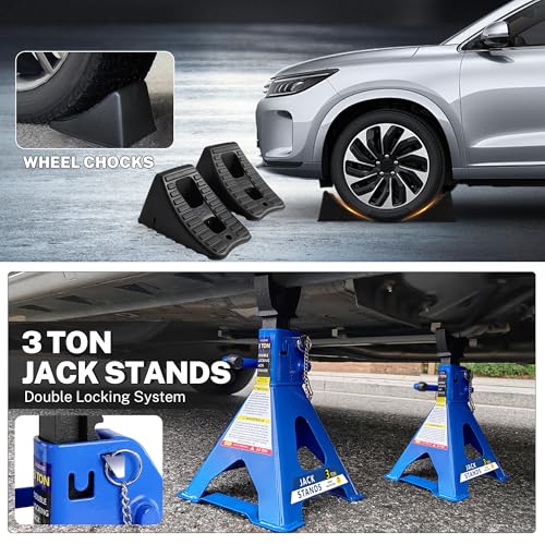 8T Bottle Jack with Tire Kit, Chock & Stands, 16,000 lbs | 8-ton jack , stands , chock and tire kit. 8.98"-17.24" lift. Welded steel for heavy trucks. - color: 8 Ton with Tire Kit + Wheel Chock + Jack Stands