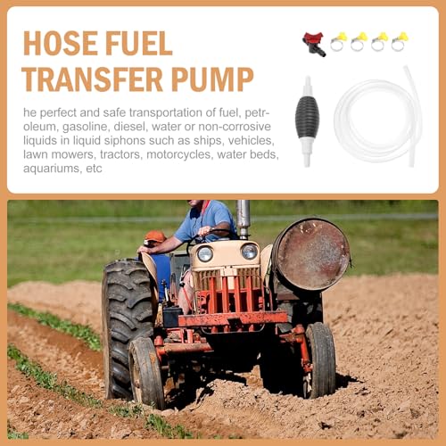 NUOBESTY Manual Car Transfer Pump Kit 3 Meter Hose with Air Bulb and Clamps, Handheld Siphon Pump for Fuel, Oil, Water Transfer, Suitable for Automotive and Aquarium Use Random Color