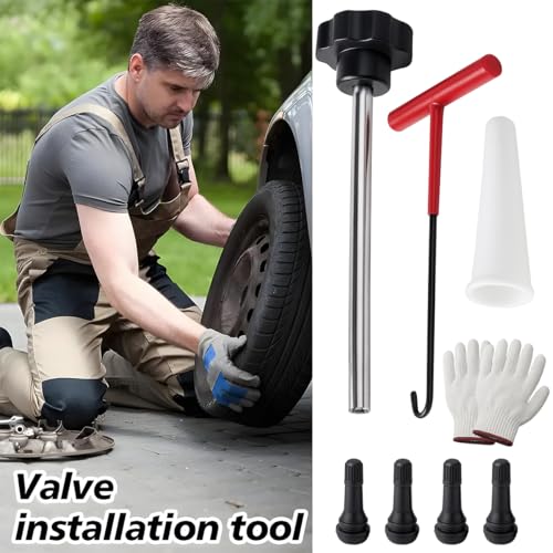 Car Tire Valve Quick Change Tool Kit, 7PCS Tyre Valve Stem Core Replacement Set Includes 4PCS TR413 Valve Stems, Replacing Leaky Valves Stem Installation Tool, Universal Fit