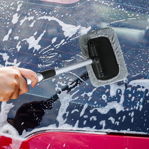 Car Windshield Cleaner Tool, Vehicle Windshield Window Cleaner with Extendable Handle & 3 Different Reusable Pads, Universal Auto Window Glass Cleaning Kit for Car SUV Truck (Rectangular) - size: Rectangular