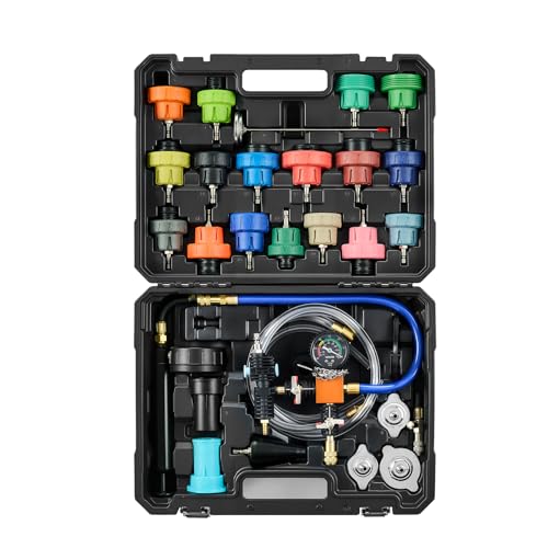 VEVOR Coolant Pressure Tester Kit, 31Pcs Radiator Vacuum Refill Kit with 3 Metal Adapters, Universal Fit, Automotive Cooling System Pressure Tester Tool, with Pressures Pump & Aluminum-Plastic Filler - size: 31Pcs