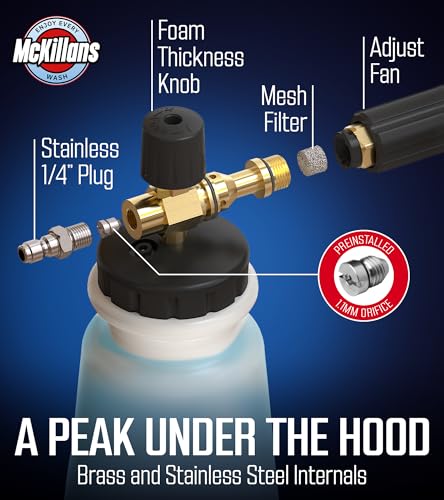 McKillans Pressure Washer Gun with Swivel & Foam Cannon Wide Mouth & M22-14mm Adapter - Adjustable Thick Foam - Power Washer Gun - 3/8" Male Plug & 1/4” Quick Connector Coupler - color: Swivel Gun & Foam Cannon