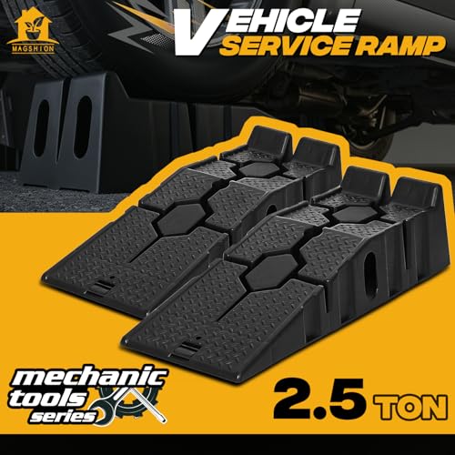 Magshion Car Ramps Set of 2, Auto Repair Lift Ramps with Anti Slip Grooves for Garage Workshop, Stackable Vehicle Ramps, 5000 lbs Capacity, Black, Plastic