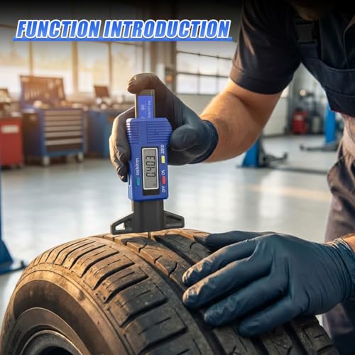 Car LCD Display Tire Tread Depth Gauge, 0.01mm Resolution Digital Car Tire Wear Checker with Inch/MM Conversion, Easy Read Auto Measuring Tool Accessories for Most Tires (Blue) - color: Blue